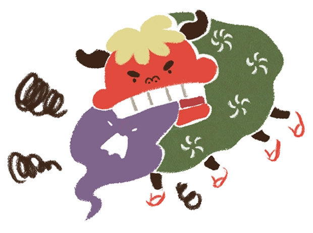 獅子舞が邪気を食べるイラスト